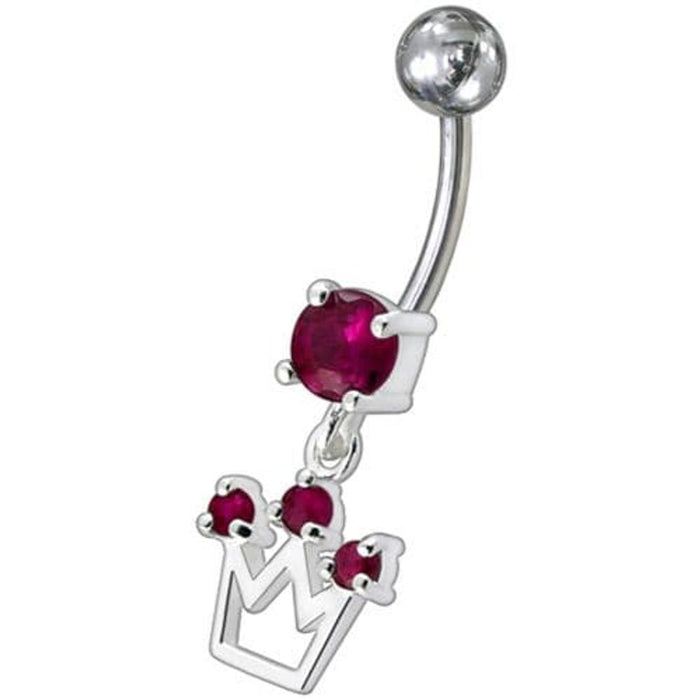 Fancy Silver Crown Jeweled Dangling Belly Ring