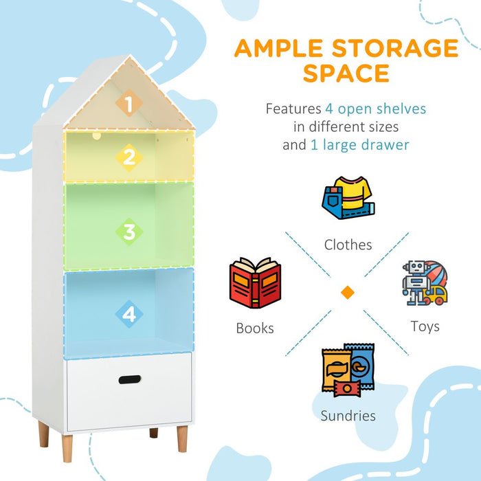 Rocket Bookshelf | 142x50cm | 3 Shelves | Drawer | Wood Legs | White