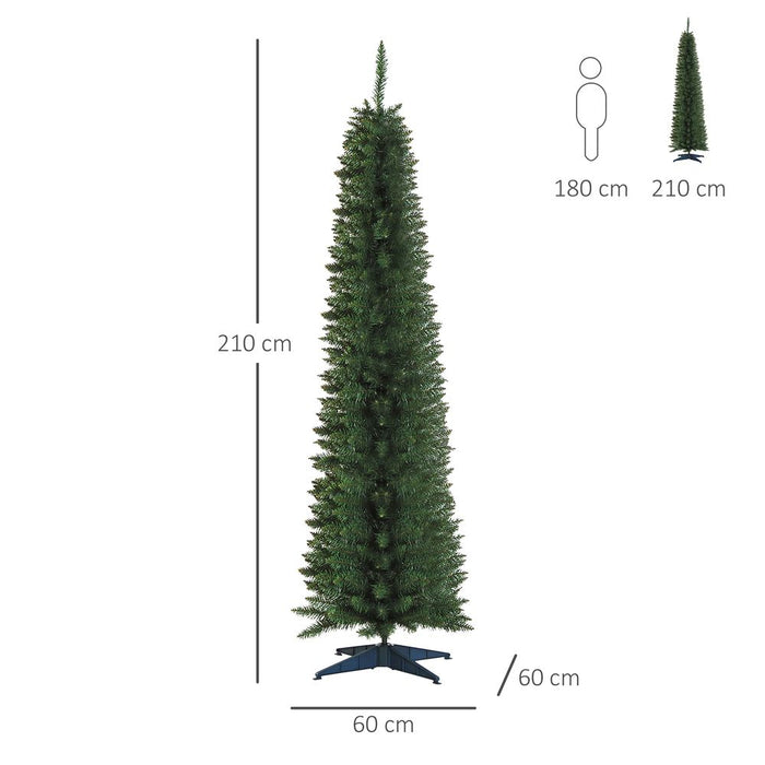 2.1m 7ft Artificial Pine Pencil Slim Christmas Tree 499 Branch Tips with Stand