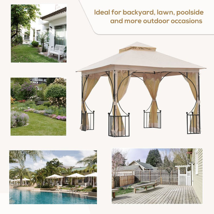 Outsunny Metal Gazebo Beige - Waterproof & UV Resistant - 3m x 3m - With Sides