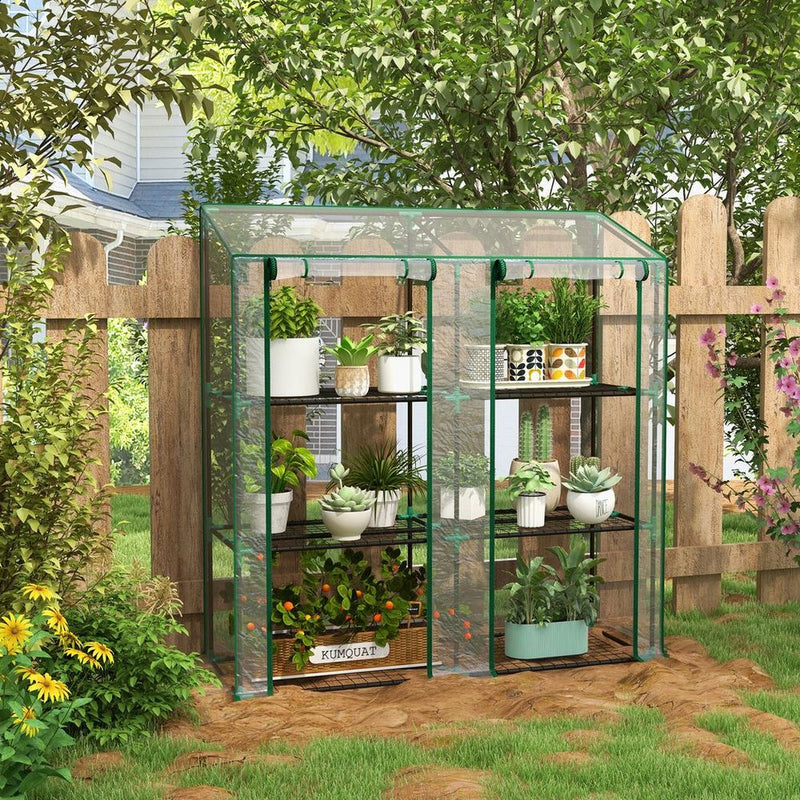 Outsunny 3-Tier Mini Greenhouse; 151H x 143W x 46Dcm; Clear; Protect Plants with Ease