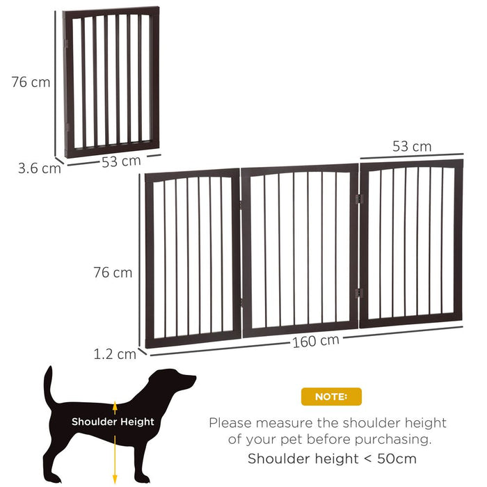 PawHut 3 Panel Pet Gate Wooden Foldable Dog Fence Indoor Free Standing Safety Gate Portable Separation Pet Barrier Guard