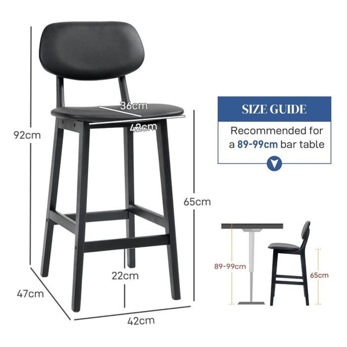 2x Bar Stools / Dining Chairs - Black 42W x 47D x 92Hcm