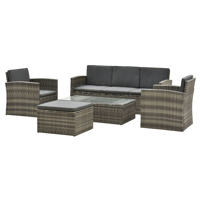 Premium Outsunny 5Pc Rattan Sofa Set w/Cushions & Glass Coffee Table