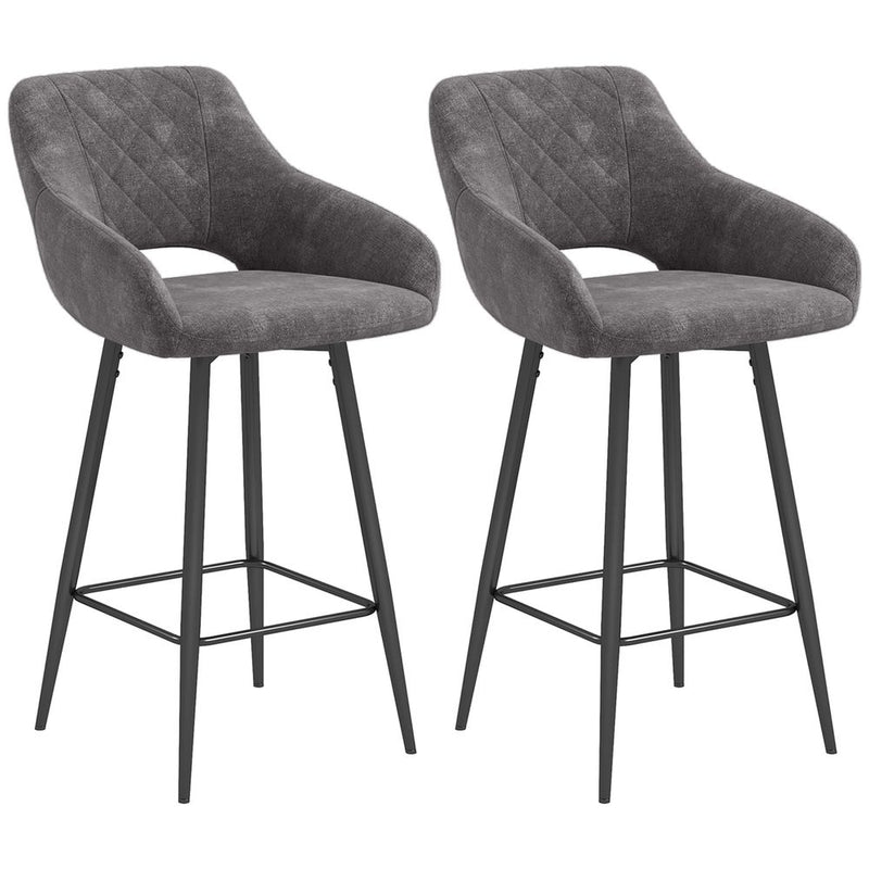 HOMCOM Bar Stools Set of 2, Velvet-Touch Fabric Counter Height Bar Chairs Pink