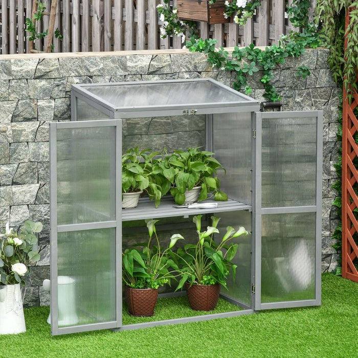 Wood Cold Frame Greenhouse Outdoor Indoor PC Board 76 x 47 x 110cm Grey