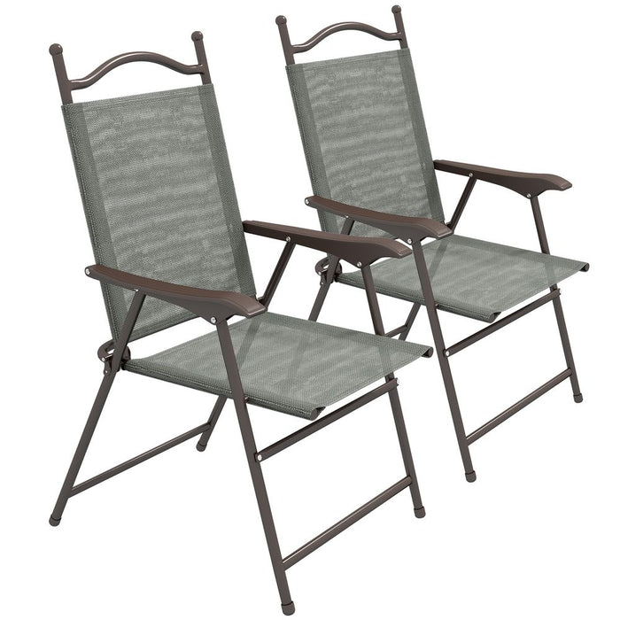 Folding Chairs Set - Armrests, Breathable Mesh Seat - Dark Grey