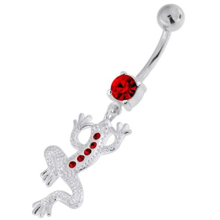 Jeweled Lizard with Frog Legs 925 Sterling Silver Navel Belly Piercing