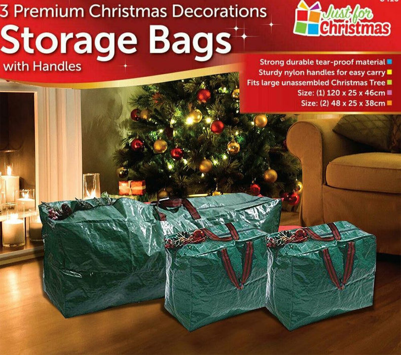 3X Christmas Storage Zip Bags Tree, Decorations, Lights With Handles - 1xL, 2xS