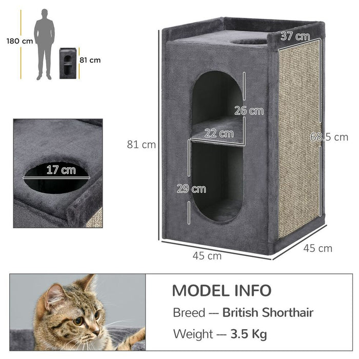 Premium 81cm Cat Scratching Barrel with Two Houses - Perfect for Indoor Cats - Quality Grey Design