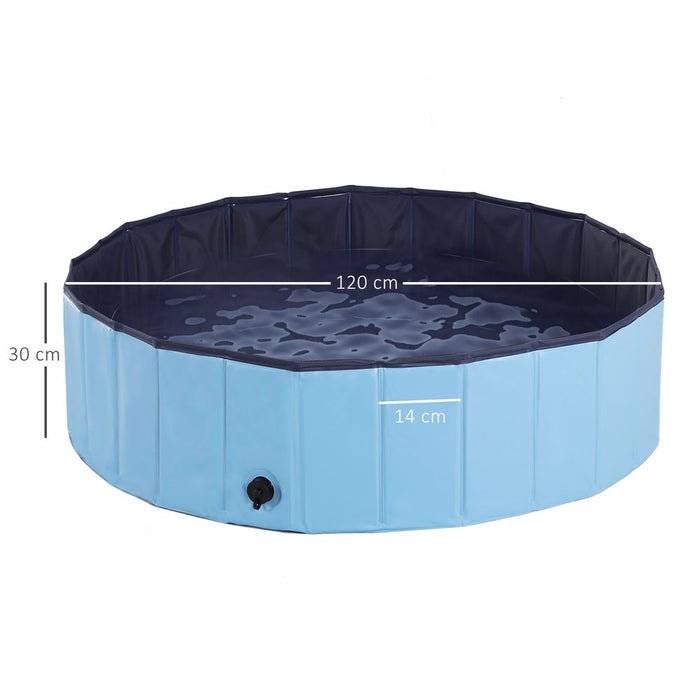 PawHut Foldable Dog Paddling Pool Pet Cat Swimming Pool Indoor/Outdoor Collapsible Summer Bathing Tub Shower Tub Puppy Washer (Blue, Φ120 × 30H cm)