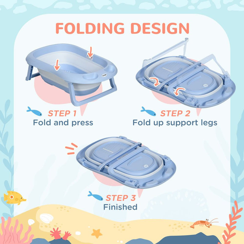 Premium Foldable Baby Bathtub - Non-Slip Legs, Cushion, Shower Holder - Best Quality - Blue