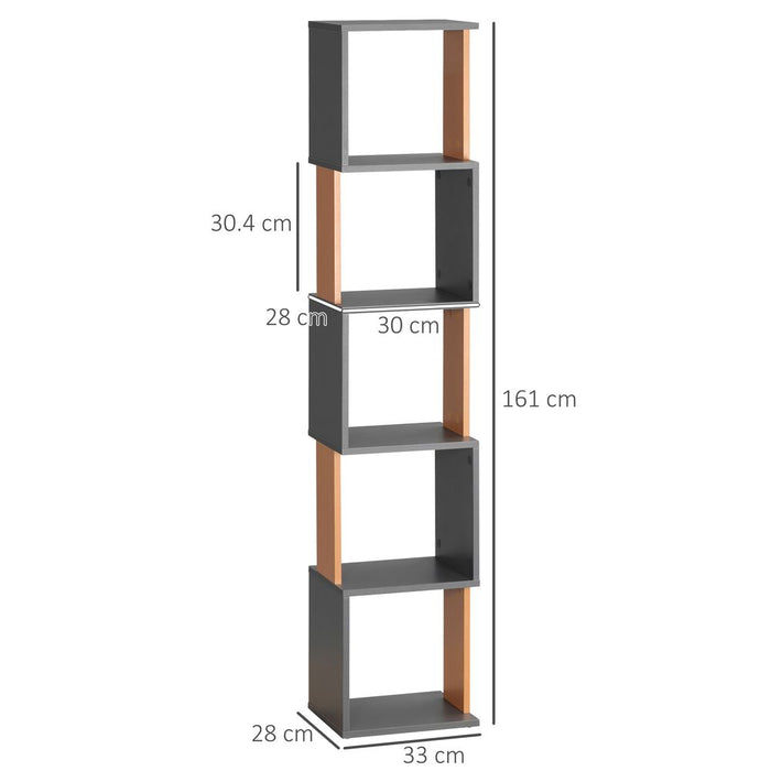 5-Tier Bookshelf Freestanding Bookcase Storage Shelves Study, Dark Grey