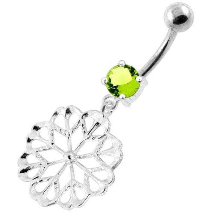 925 Sterling Silver center Jeweled Multi Point Star Cut out Belly Ring