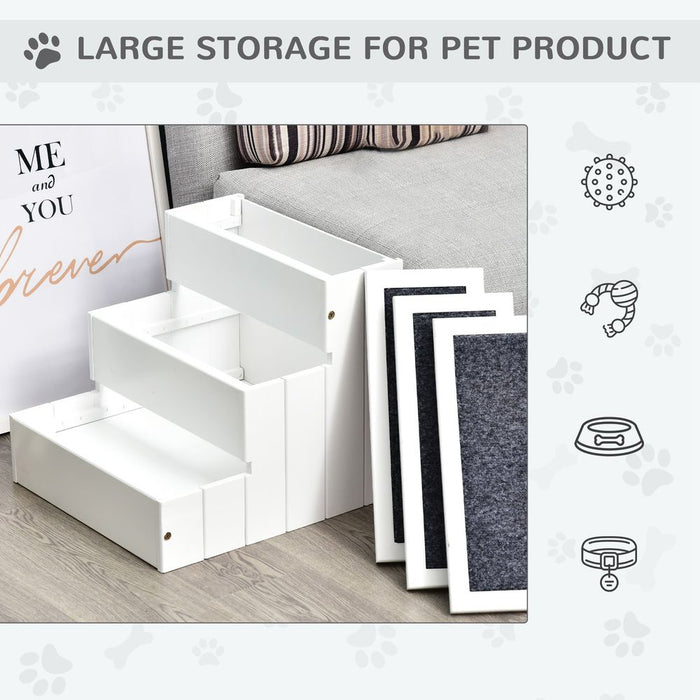 3 Step Wooden Dog Stairs with Storage: Quality Pet Steps for Bed - Pawhut