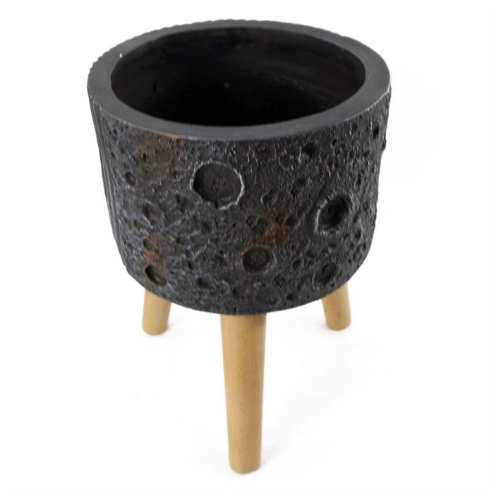 Large Lunar Black Planter - 35cm x 24cm - Premium Quality Fibreglass Composite - Rustic Style - Indoor/Outdoor Use