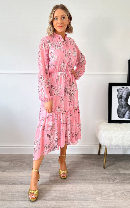 Standout Floral Tiered Midi Dress