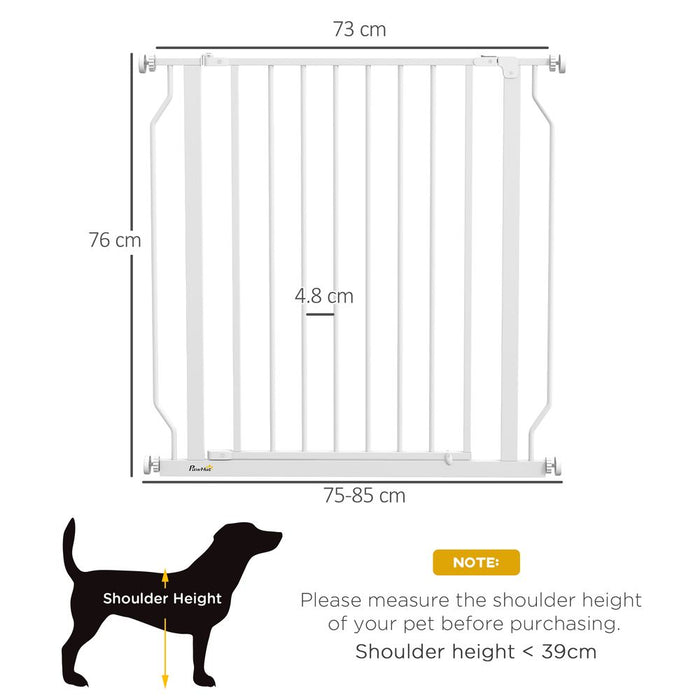 PawHut Dog Gate: Wide Stair Gate w/ Door, Pressure Fit, 75-85cm, White