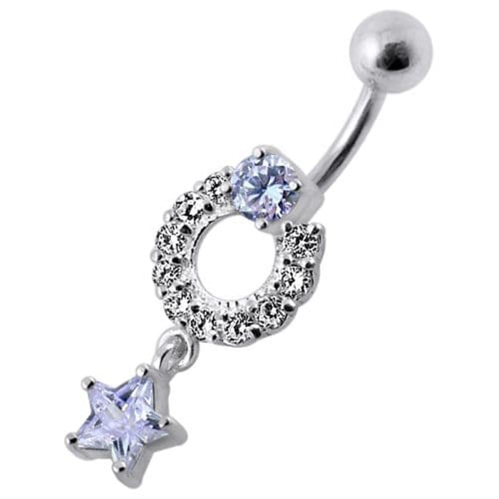 Fancy White Jeweled With Star Dangling Navel Belly Ring