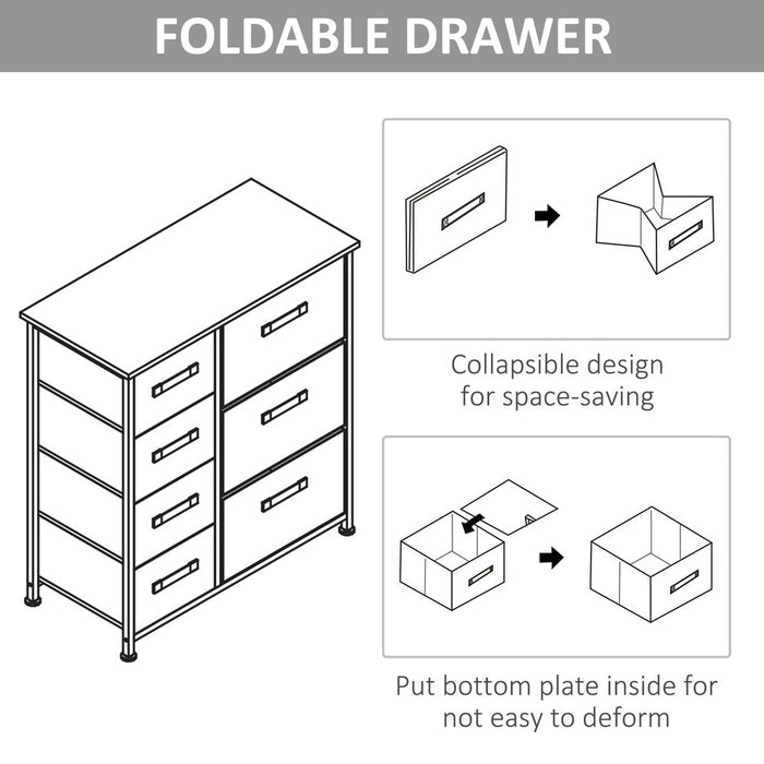 7 Linen Drawers Cabinet Organizer Adjustable Feet White, Oak and Light Grey