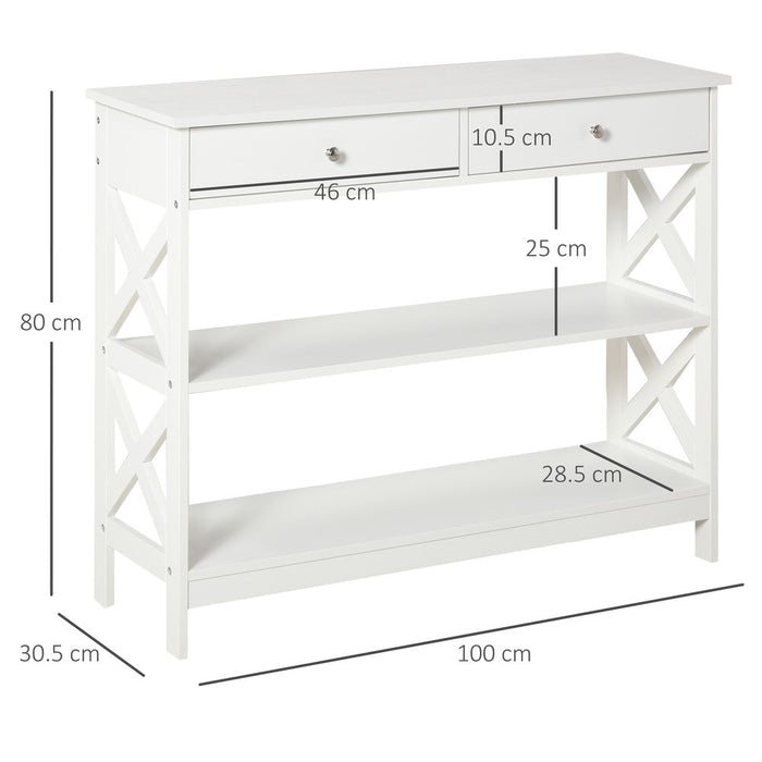 Console Table Side Desk Shelves Drawers Open Top Hfiallway White