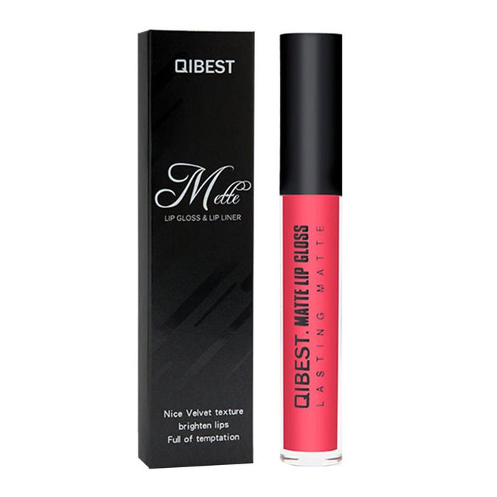 Qibest Double Pack Matt Liquid Lip Gloss & Lip Pencil Liner Kit - Bright Pink