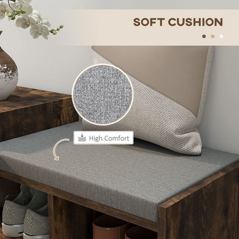 HOMCOM Upholstered Entryway Shoe Bench with Storage Drawer Open Shelf Brown