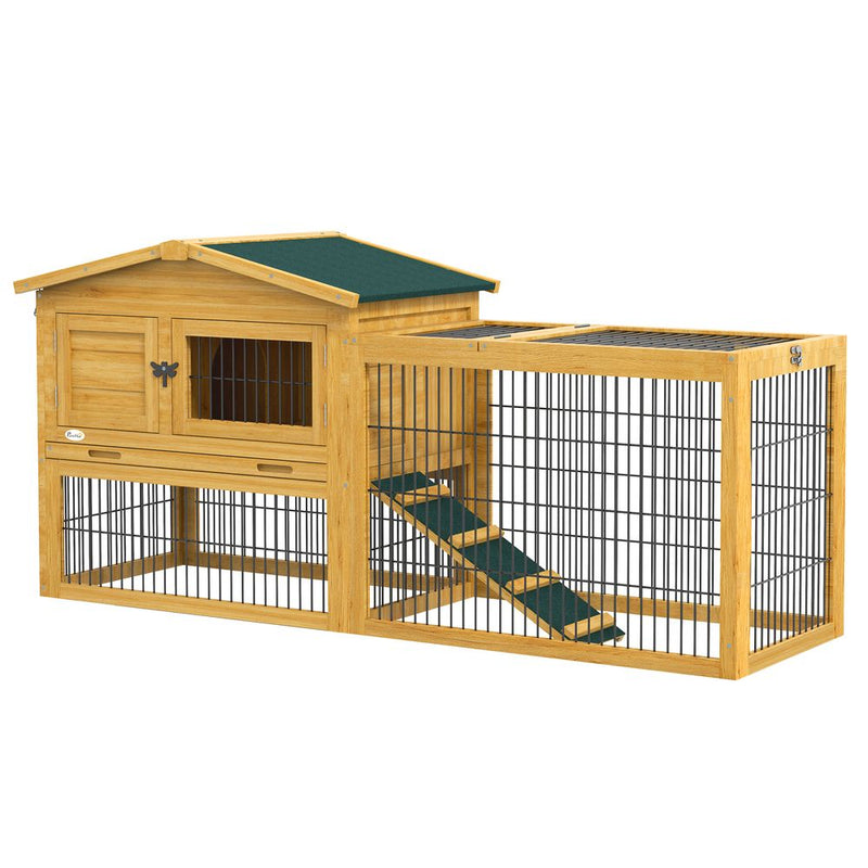 Pawhut Rabbit Hutch Pet House Outdoor Run Design w/ Water-Resistant Paint Ramp