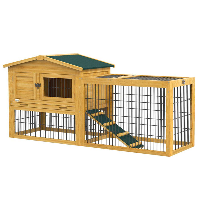 Pawhut Rabbit Hutch Pet House Outdoor Run Design w/ Water-Resistant Paint Ramp