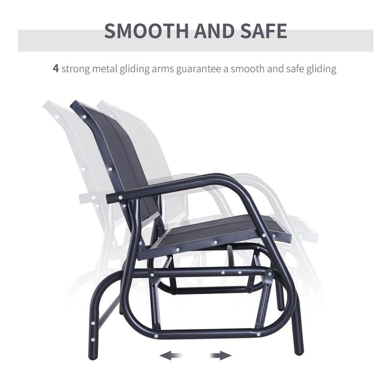 Outsunny 2-Person Outdoor Glider Bench Patio 2 Seater Swing Gliding Chair Loveseat w/Power Coated Steel Frame for Backyard Garden Porch, Black