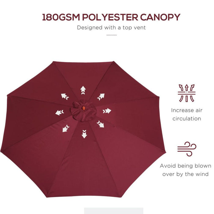 Outsunny 3m Fir Wooden Garden Parasol - Wine Red