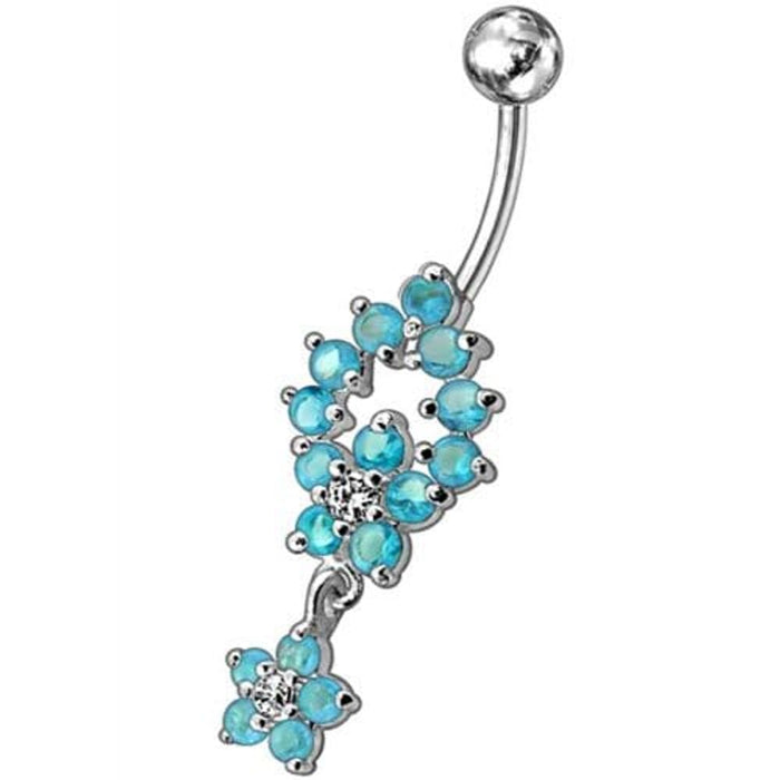 Fancy two Flower Jeweled Dangling Navel Ring