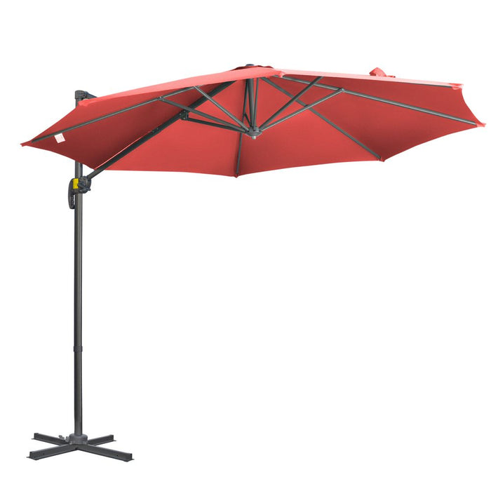 Outsunny 3 x 3(m) Cantilever Parasol Garden Umbrella with Cross Base Wine Red