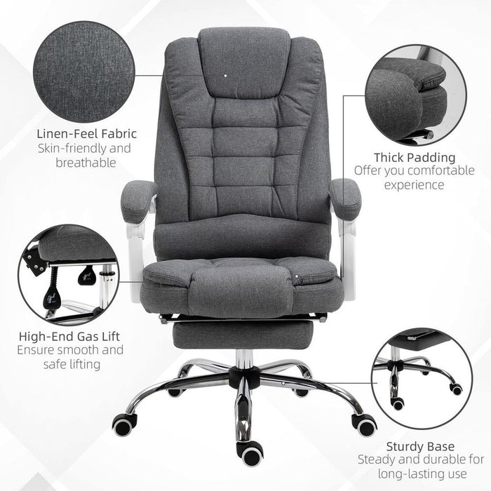 Premium Grey Swivel Office Chair w/ Reclining Footrest & Armrest - Ultimate Comfort & Productivity