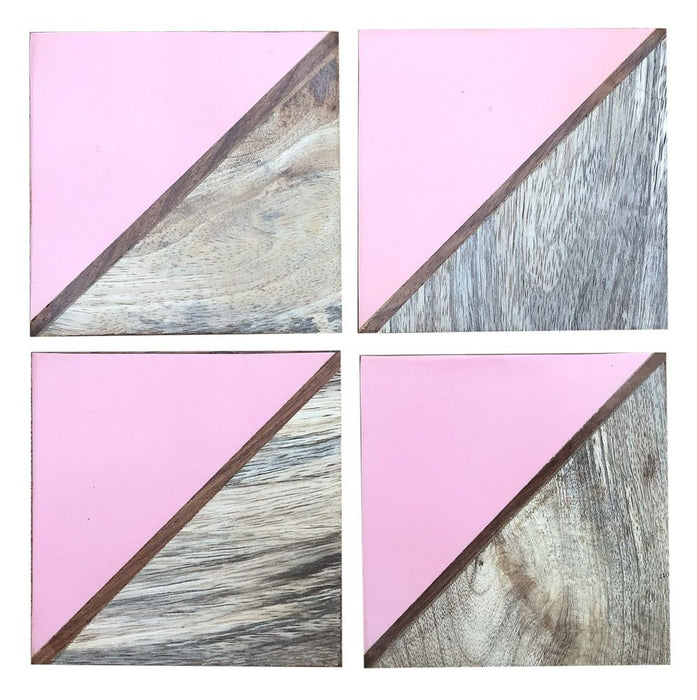 Pink Square 2-Toned Wooden Coasters - Set of 4 | Quality Resin Finish | Decorative & Functional | Best Gift