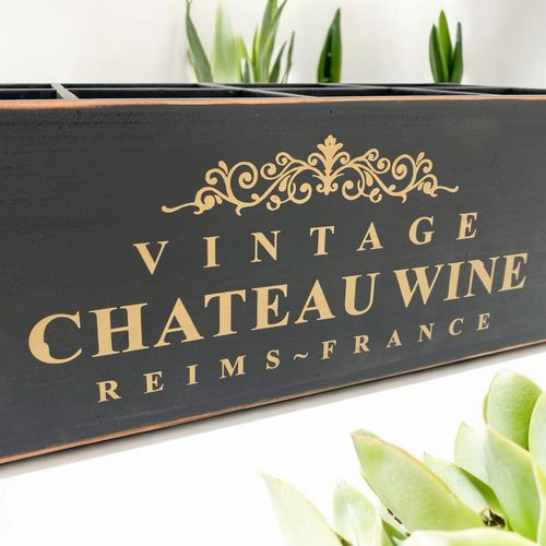 47CM BLACK WOODEN 8 BOTTLE WINE HOLDER