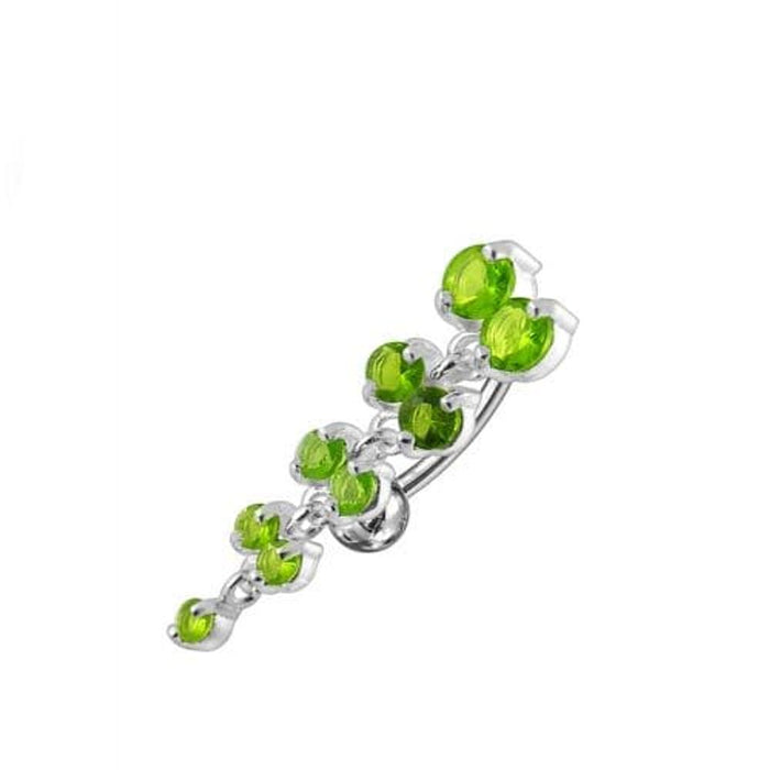 Jeweled Fancy Reverse Silver Dangling Curved Bar Belly Ring