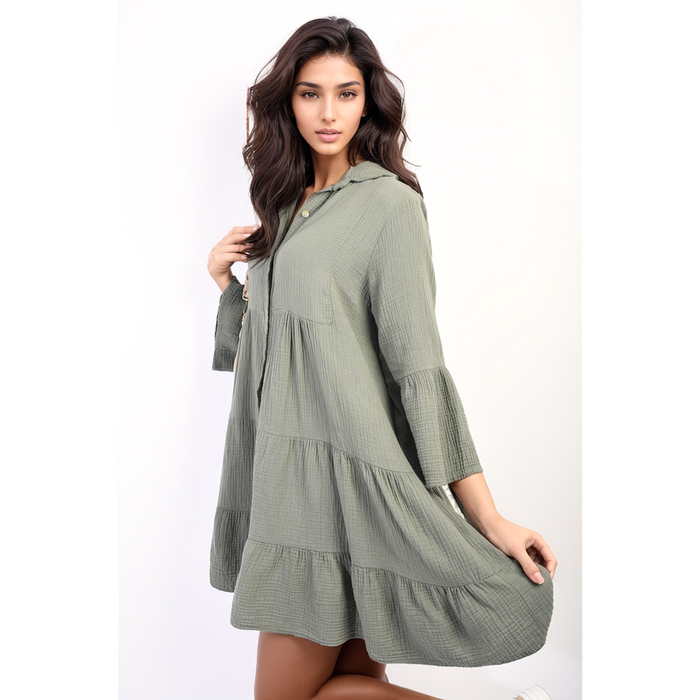 Ophelia Button Front Tiered Smock Mini Dress - Boho Chic, Flouncy, and Versatile - Perfect for Summer Style!