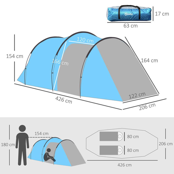 Outsunny 3-Man Camping Tent - 2 Rooms, Porch, Vents, Rainfly, Weather-Resistant