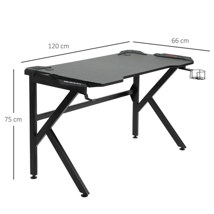 Pro Gaming Desk w/ Steel Frame, Cup & Headphone Holder - Stay organized & crush your opponents