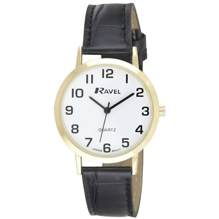 Ravel Mens Black/Gold Quartz Watch - Leather Strap R0102.01.1A