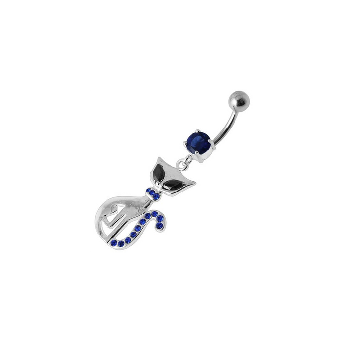 Jeweled Cat Dangling Belly Bar