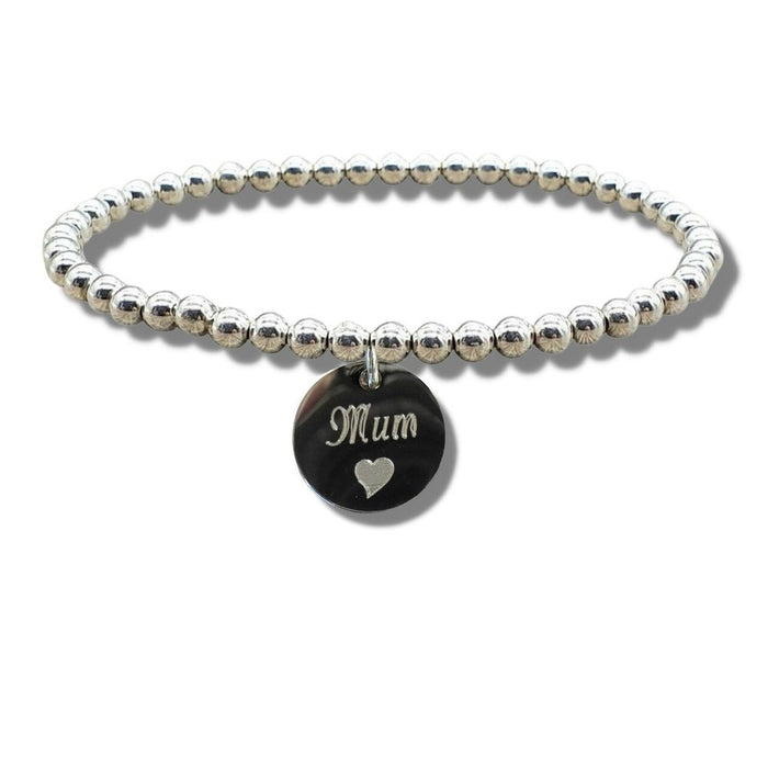 Mum Disc Bracelet - Heart Symbol, Engraved, High Polished Stainless Steel - Perfect Gift for Mothers Day, Birthday, or Christmas - Handmade in UK