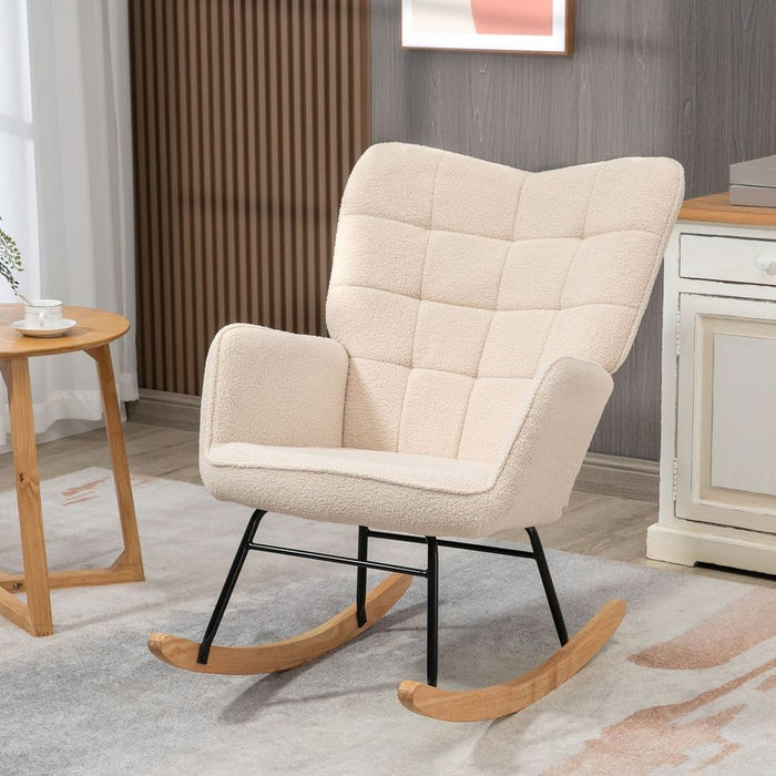 HOMCOM Wingback Rocking Chair - Steel Frame, Wooden Base, Beige, Nursing