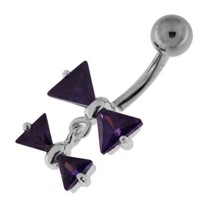 Jeweled Twin Bow Sterling Silver Navel Belly Button Ring