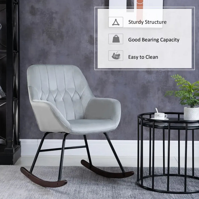 Modern Rocking Chair with Steel Frame Sponge Padding for Home Office Grey