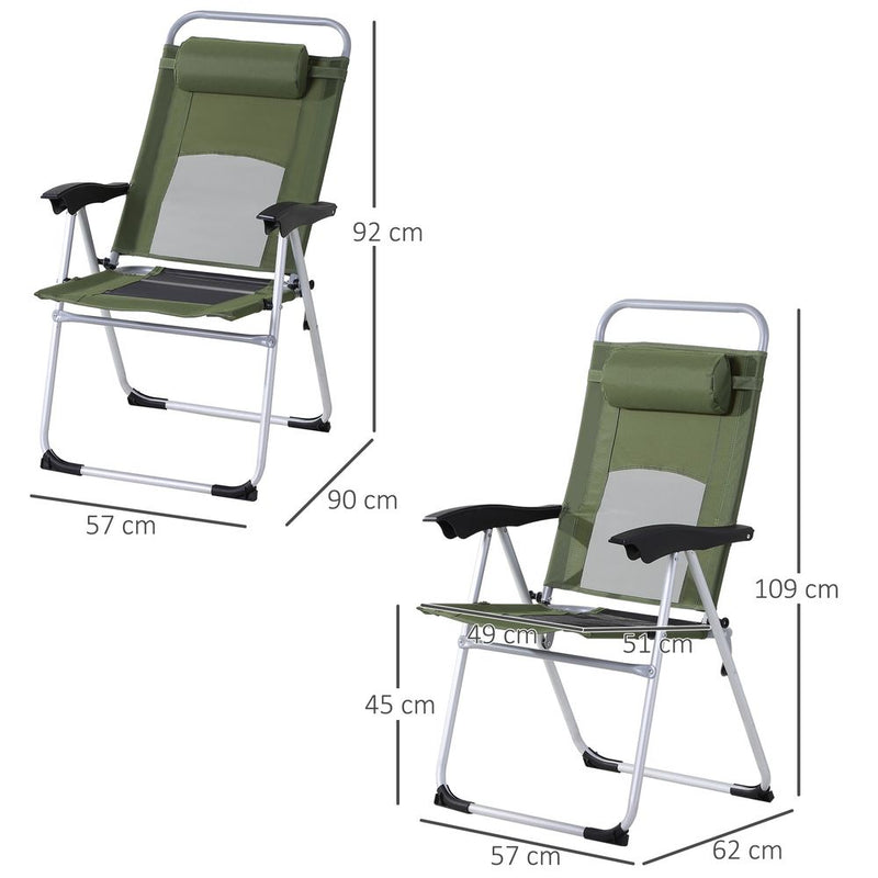 Metal Frame 3-Position Adjustable Outdoor Garden Chair w/ Headrest Green