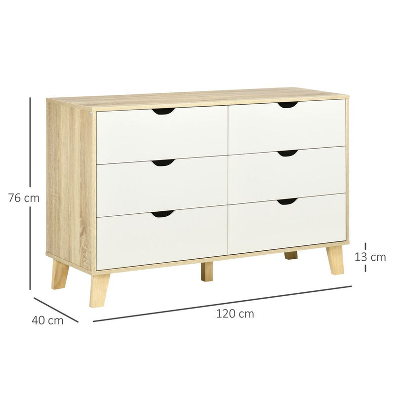 6 Drawer Storage Chest, Bedroom Dresser for Clothes, White & Brown, Anti-Tip Straps