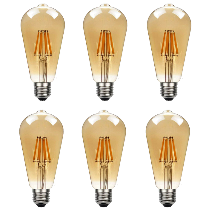 6 Pack E27 LED Edison Dimmable Vintage Amber Glass Warm white 2700K Light Bulb