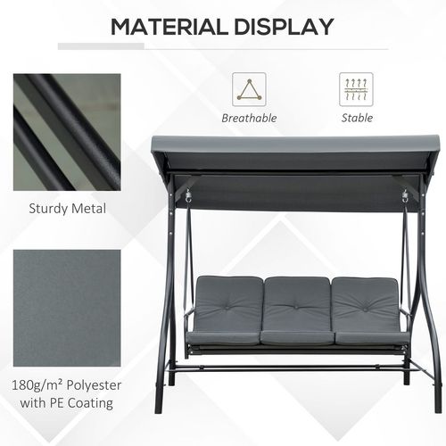 3 Seater Canopy Swing Chair Porch Hammock Bed Rocking Bench Dark Grey